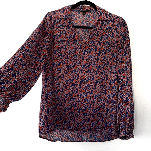 Banan Republic Orange & Navy Blue floral print long sleeve relaxed fit size S - Picture 1 of 6